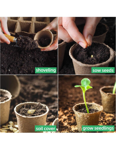 JERIA 50 Macetas de Turba 8 cm con Etiquetas para Plantas