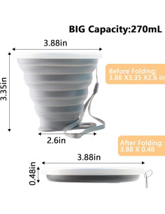 Taza Plegable de Silicona Litoexpe 2 Pack para Viaje 270ml 2