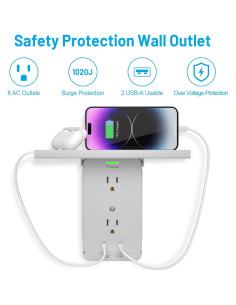 Estante de Pared CFMASTER con 8 Enchufes y 2 USB Gris 2