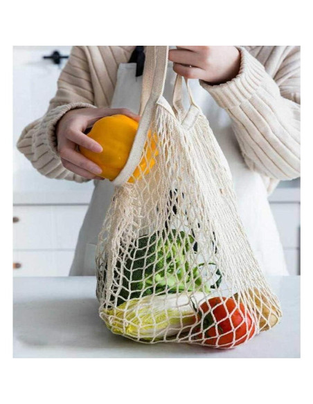 Paquete de 4 Bolsas de Compras Reutilizables Algodón Malla Paquete de 4 Bolsas de Compras Reutilizables Algodón Malla