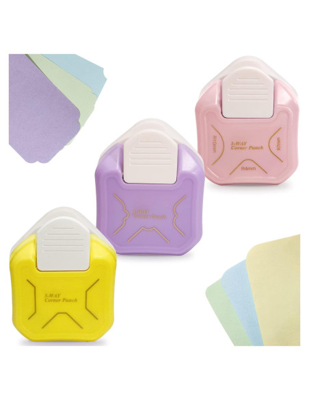 Troquelador de Esquinas 3 en 1 PRENDI - Rosa, Amarillo, Morado