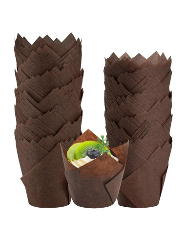 200 Forros de Cupcake Tulipán NPLUX Marrón 50x80mm Desechables