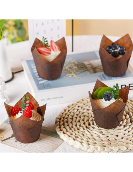 200 Forros de Cupcake Tulipán NPLUX Marrón 50x80mm Desechables