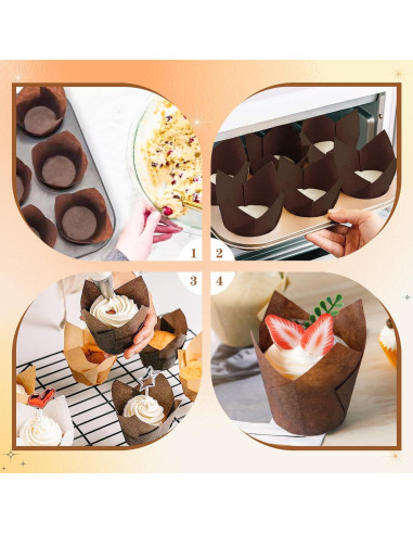 200 Forros de Cupcake Tulipán NPLUX Marrón 50x80mm Desechables
