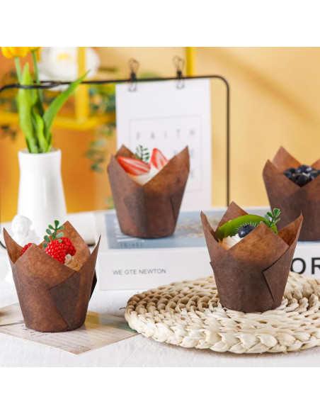 200 Forros de Cupcake Tulipán NPLUX Marrón 50x80mm Desechables