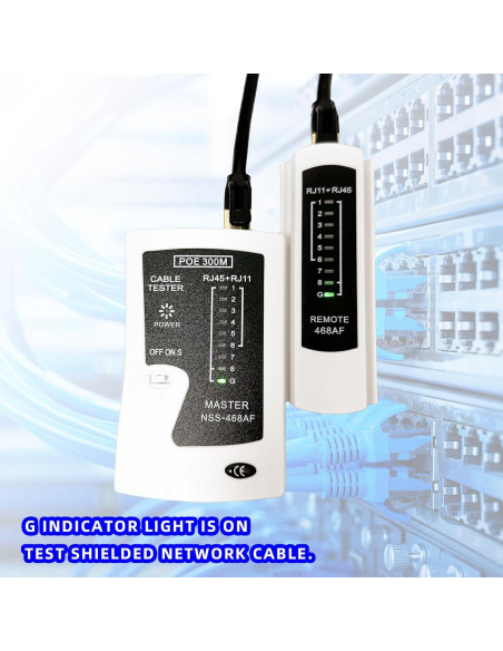 Probador de Cable de Red RJ45 YWNEGWE Cat5 Cat6 Cat7 PoE Blanco