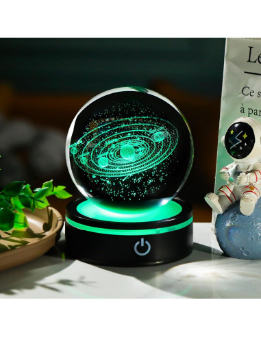 Bola de Cristal del Sistema Solar 8cm YWHL con Base LED