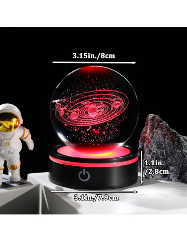 Bola de Cristal del Sistema Solar 8cm YWHL con Base LED