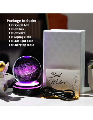 Bola de Cristal del Sistema Solar 8cm YWHL con Base LED