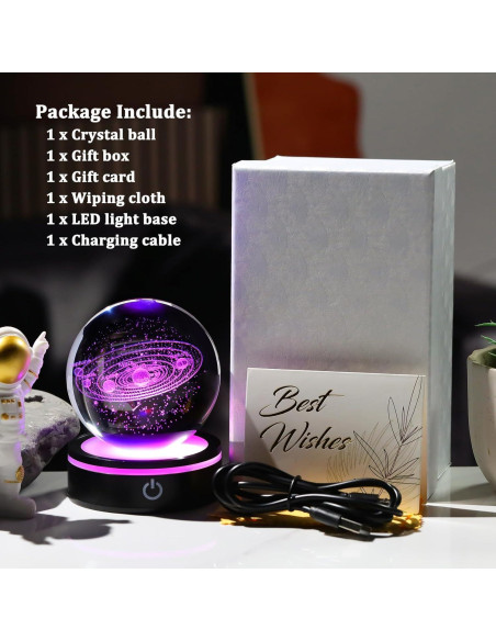Bola de Cristal del Sistema Solar 8cm YWHL con Base LED