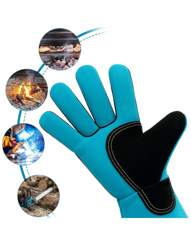 Guantes de Manejo de Animales LURMMUE 60 cm - Cuero Azul Resistente