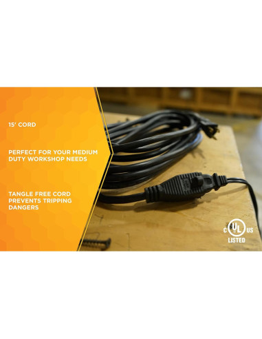 Cable de Extensión Woods 4.57m Negro 16/3 SJTW para Exterior