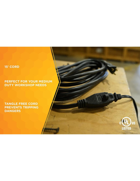 Cable de Extensión Woods 4.57m Negro 16/3 SJTW para Exterior