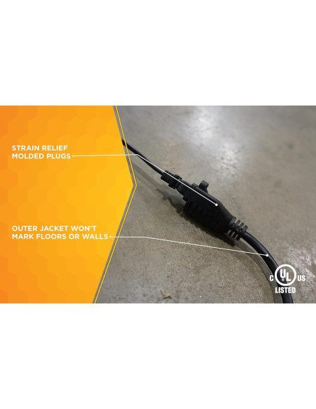 Cable de Extensión Woods 4.57m Negro 16/3 SJTW para Exterior