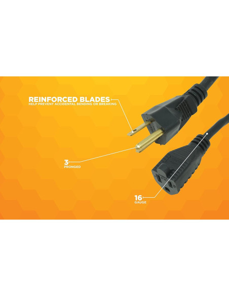 Cable de Extensión Woods 4.57m Negro 16/3 SJTW para Exterior