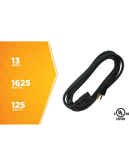 Cable de Extensión Woods 4.57m Negro 16/3 SJTW para Exterior