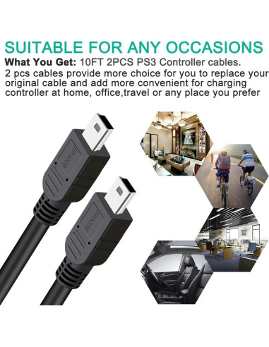 Cable de carga extra largo 3m SCOVEE para PS3 DualShock