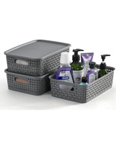 Cestas de Almacenamiento NETANY 12 Piezas Plástico Gris 2