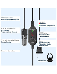 Calentador de Acuario YOFOTHS 10W Submersible para 1.9-11.4L 2