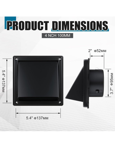 Cubierta de Ventilación para Secadora Gisafai 100 mm Negra