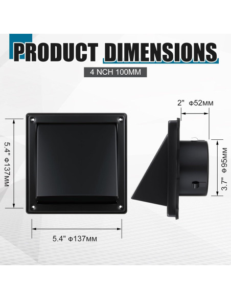 Cubierta de Ventilación para Secadora Gisafai 100 mm Negra