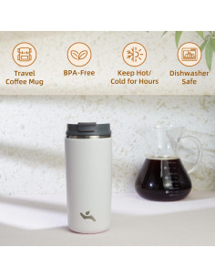 Taza de café de viaje Konokyo 12 oz Acero inoxidable Beige 2