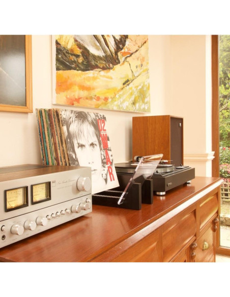 Soporte para Discos de Vinilo KAIU - Madera Sólida y Acrílico - Almacena 50 LPs