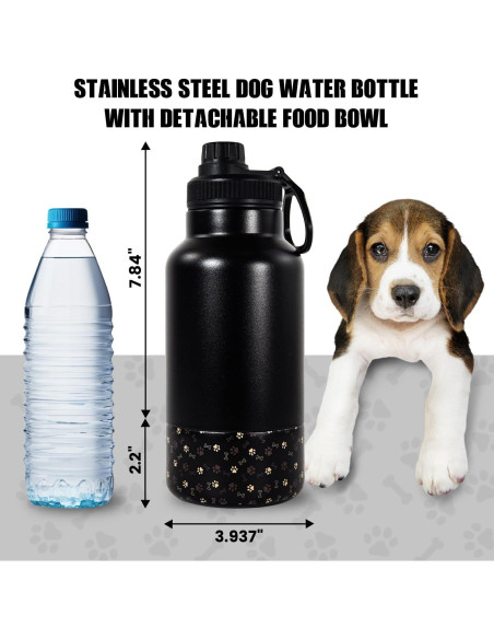 Botella de Agua Portátil para Perros AGH 0.95L Doble Pared Negro