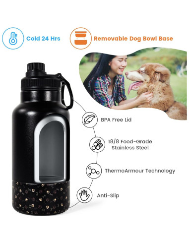 Botella de Agua Portátil para Perros AGH 0.95L Doble Pared Negro