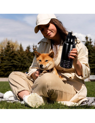 Botella de Agua Portátil para Perros AGH 0.95L Doble Pared Negro