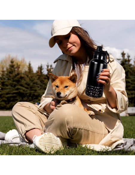 Botella de Agua Portátil para Perros AGH 0.95L Doble Pared Negro
