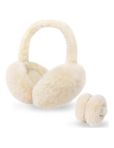 Orejeras de Invierno Plegables para Mujeres - Piel Sintética Beige