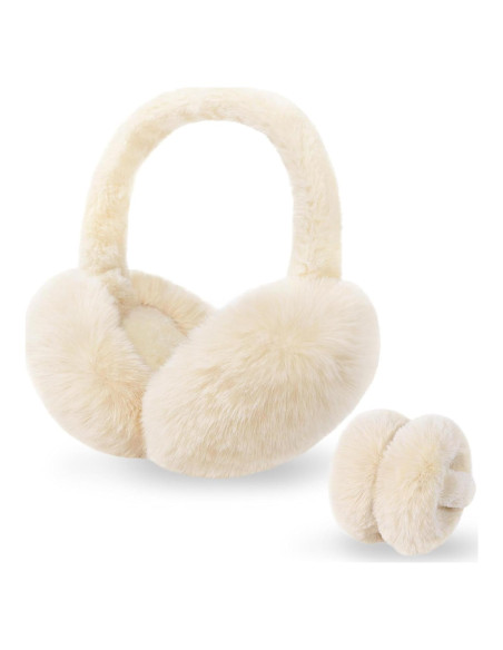 Orejeras de Invierno Plegables para Mujeres - Piel Sintética Beige