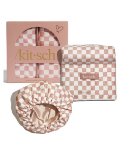 Set de Spa Kitsch 2PC: Gorro Ducha Satén y Toalla Microfibra XL