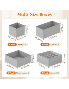 Organizador de Cajones Lifewit 16 Piezas Tela Plegable Gris 2