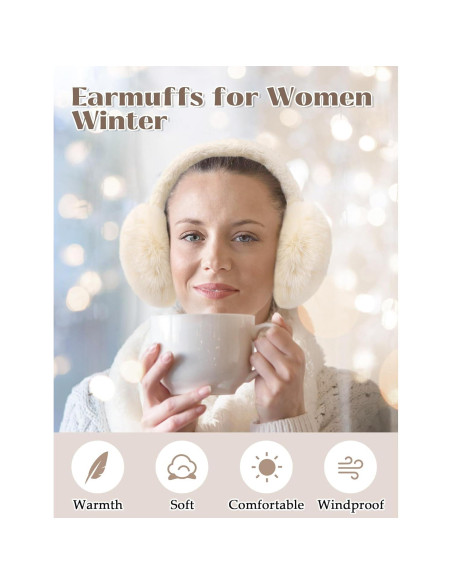 Orejeras de Invierno Plegables para Mujeres - Piel Sintética Beige
