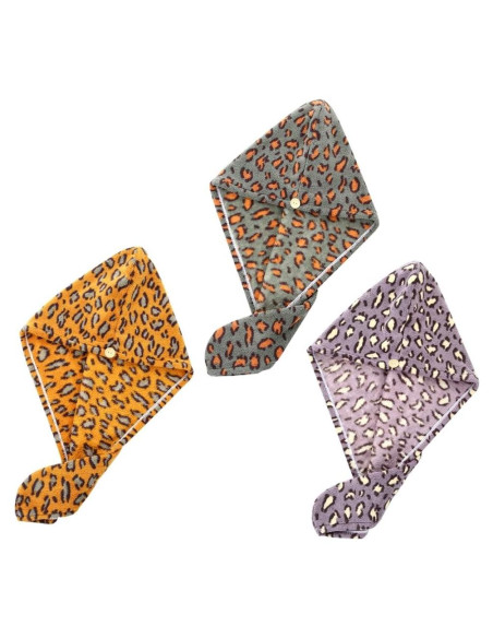 Toalla de Microfibra para Cabello wiiAiloo 3 Pcs Estampado Leopardo