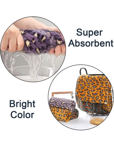 Toalla de Microfibra para Cabello wiiAiloo 3 Pcs Estampado Leopardo