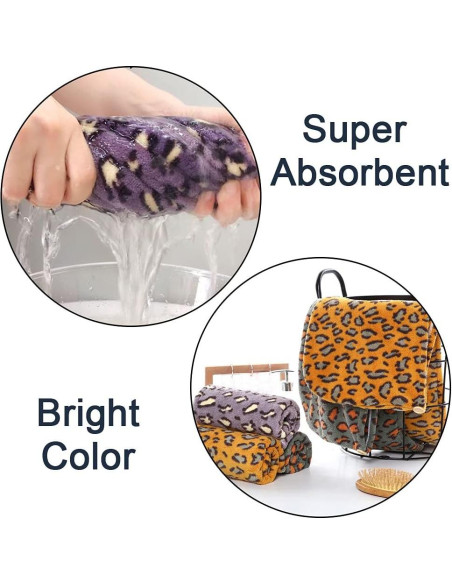Toalla de Microfibra para Cabello wiiAiloo 3 Pcs Estampado Leopardo