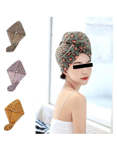 Toalla de Microfibra para Cabello wiiAiloo 3 Pcs Estampado Leopardo