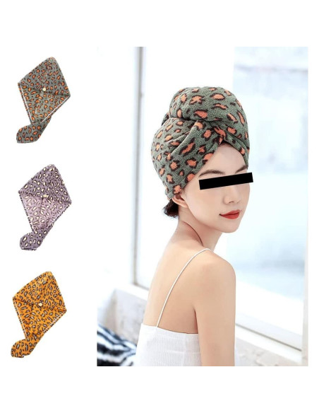 Toalla de Microfibra para Cabello wiiAiloo 3 Pcs Estampado Leopardo