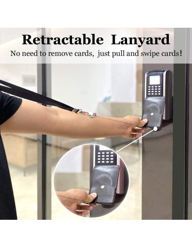 Porta Credencial de Cuero Teskyer Retráctil Negro con Carrete