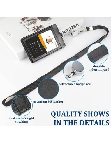 Porta Credencial de Cuero Teskyer Retráctil Negro con Carrete