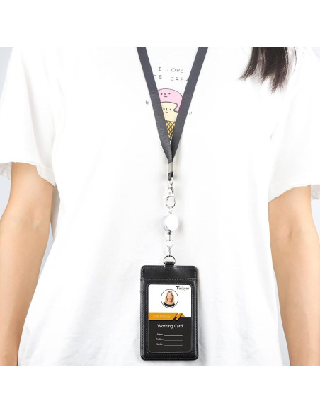 Porta Credencial de Cuero Teskyer Retráctil Negro con Carrete