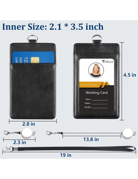 Porta Credencial de Cuero Teskyer Retráctil Negro con Carrete