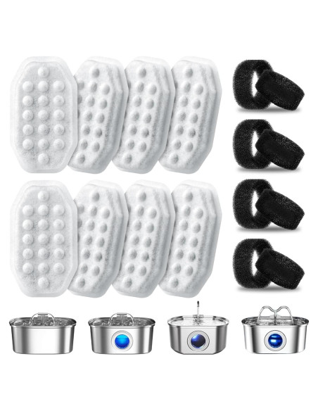 Paquete de 8 Filtros y 8 Esponjas WLOSKE para Fuente de Gatos 3.2L