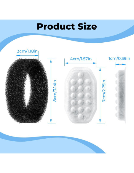Paquete de 8 Filtros y 8 Esponjas WLOSKE para Fuente de Gatos 3.2L