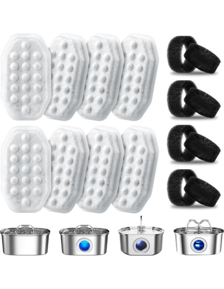 Paquete de 8 Filtros y 8 Esponjas WLOSKE para Fuente de Gatos 3.2L
