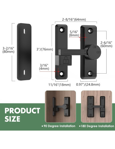 Cerradura Deslizante de Puerta Mixizigoz 90/180 Grados Zinc Negro