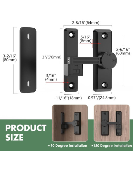Cerradura Deslizante de Puerta Mixizigoz 90/180 Grados Zinc Negro